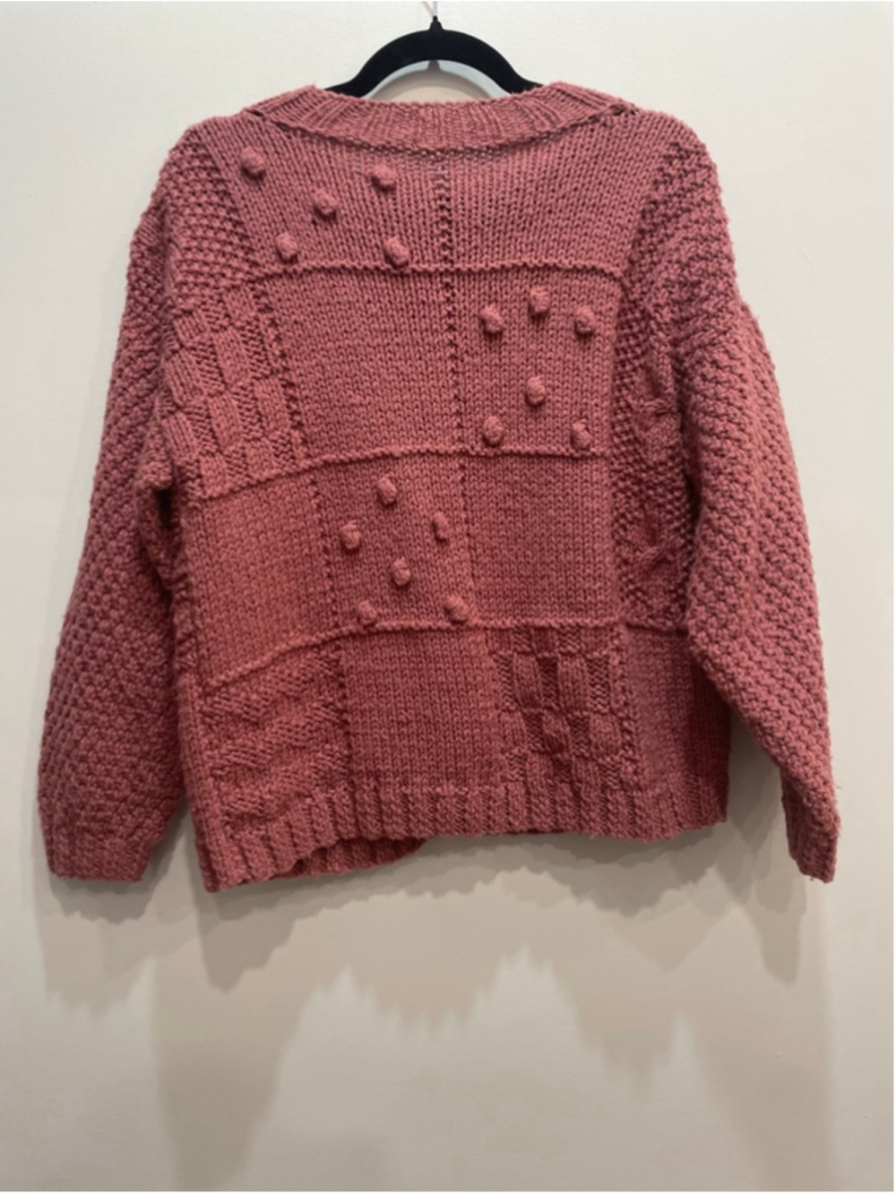 Vintage Hand Knit Chunky Bobble Textured Cardigan Medium Cottage Cabin Trad Wife - Picture 4 of 6
